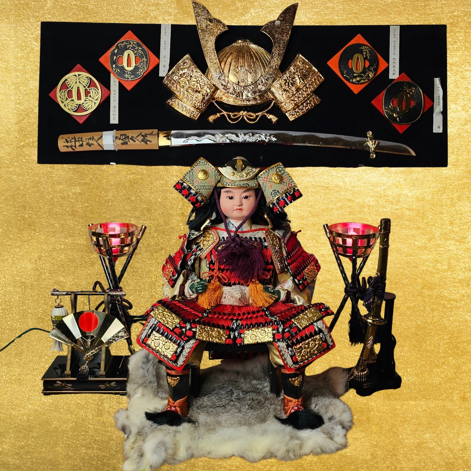 Japanese Gogatsu Ningyo Samurai Warrior General Doll Set w/ Kabuto Sword Display Japanese Gogatsu Ningyo Samurai Warrior General Doll Set w/ Kabuto Sword Display