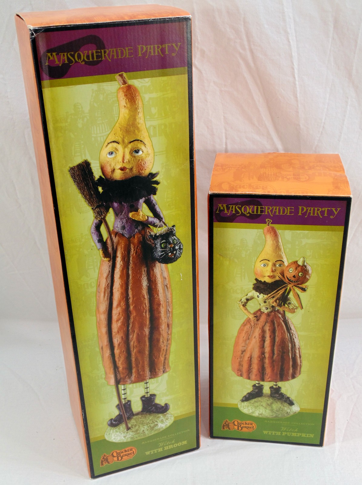 New Rare Cracker Barrel Halloween Gourd Head Witch Masquerade Party Pumpkin