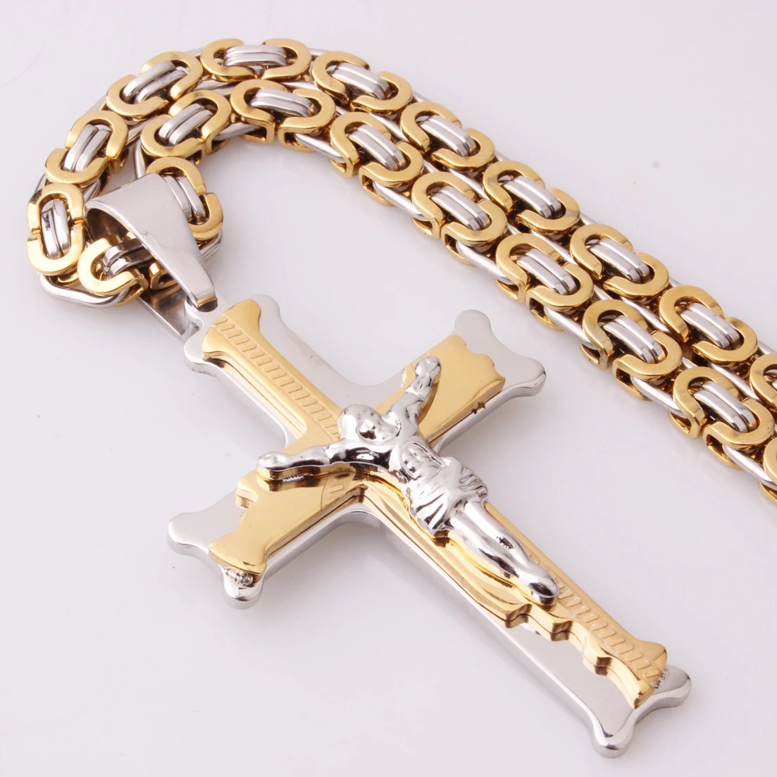 Womens Mens Cross Pendants Silver Gold 76cm Stainless Steel Long Chain Necklace