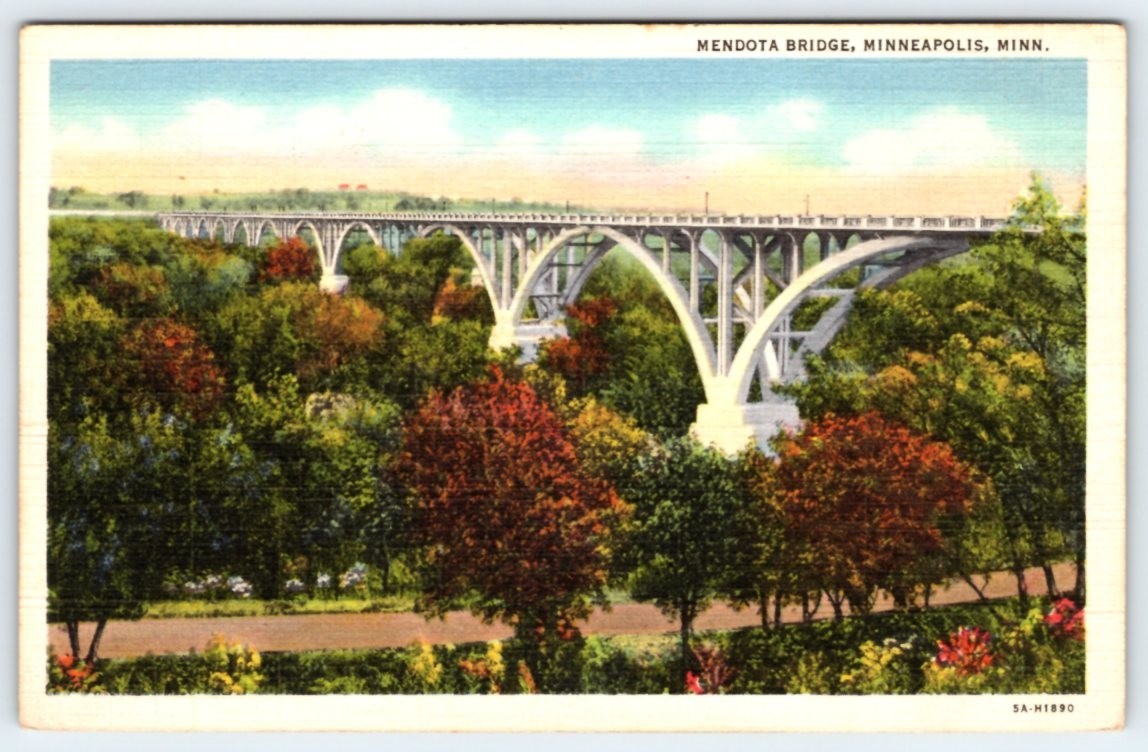 Mendota Bridge Minneapolis Minnesota Linen Vintage Postcard AF572