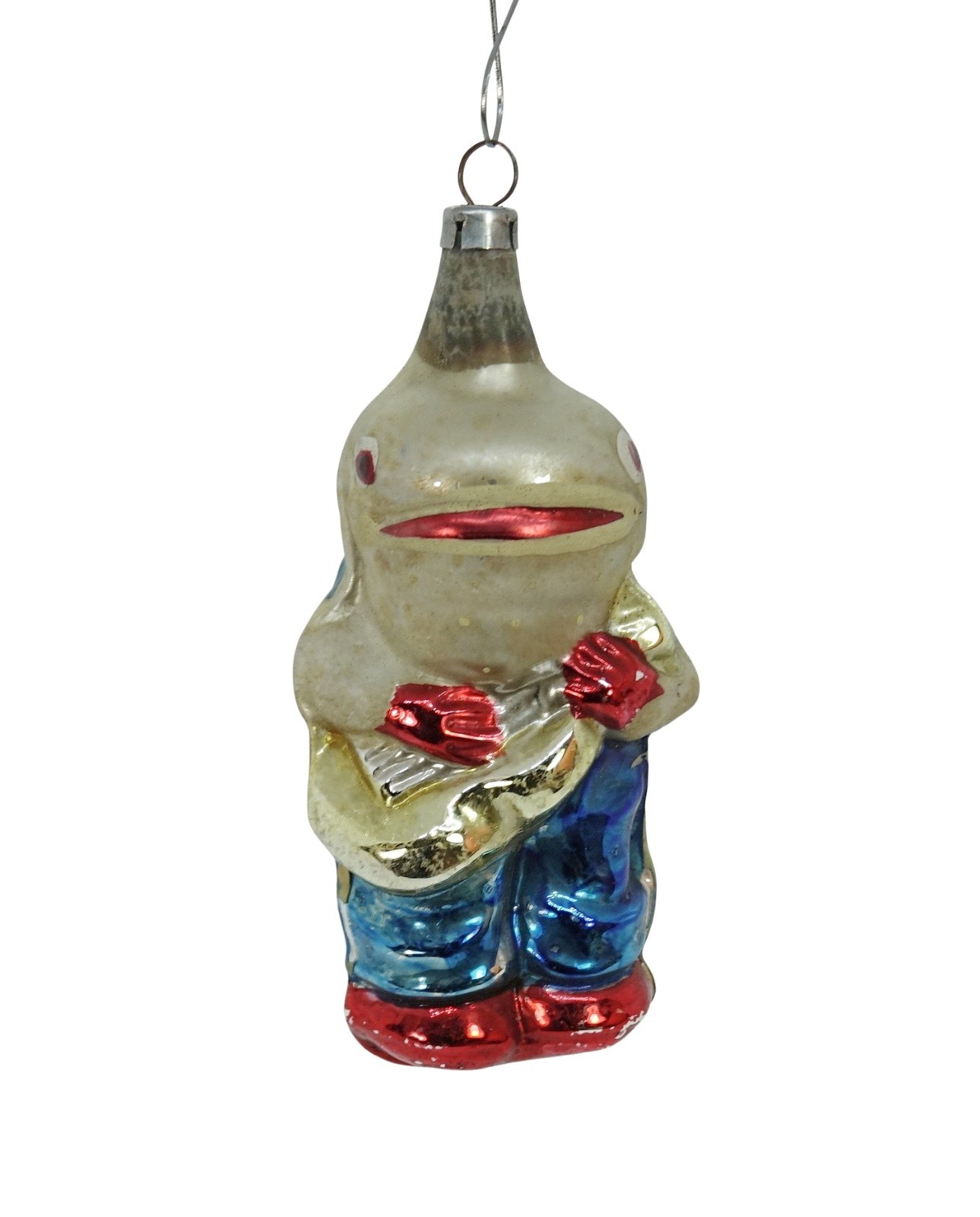 Lauscha Handmade Glass Lurch Frog Ornament with Guitar, 1950, Christmas