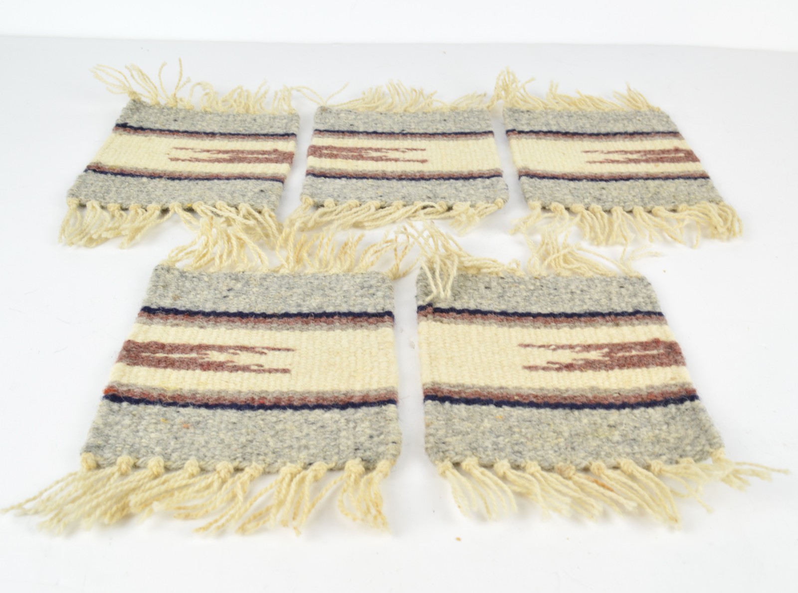 VTG Southwestern Native American Style Woven Wool Mini Rug Coasters Set Of 5
