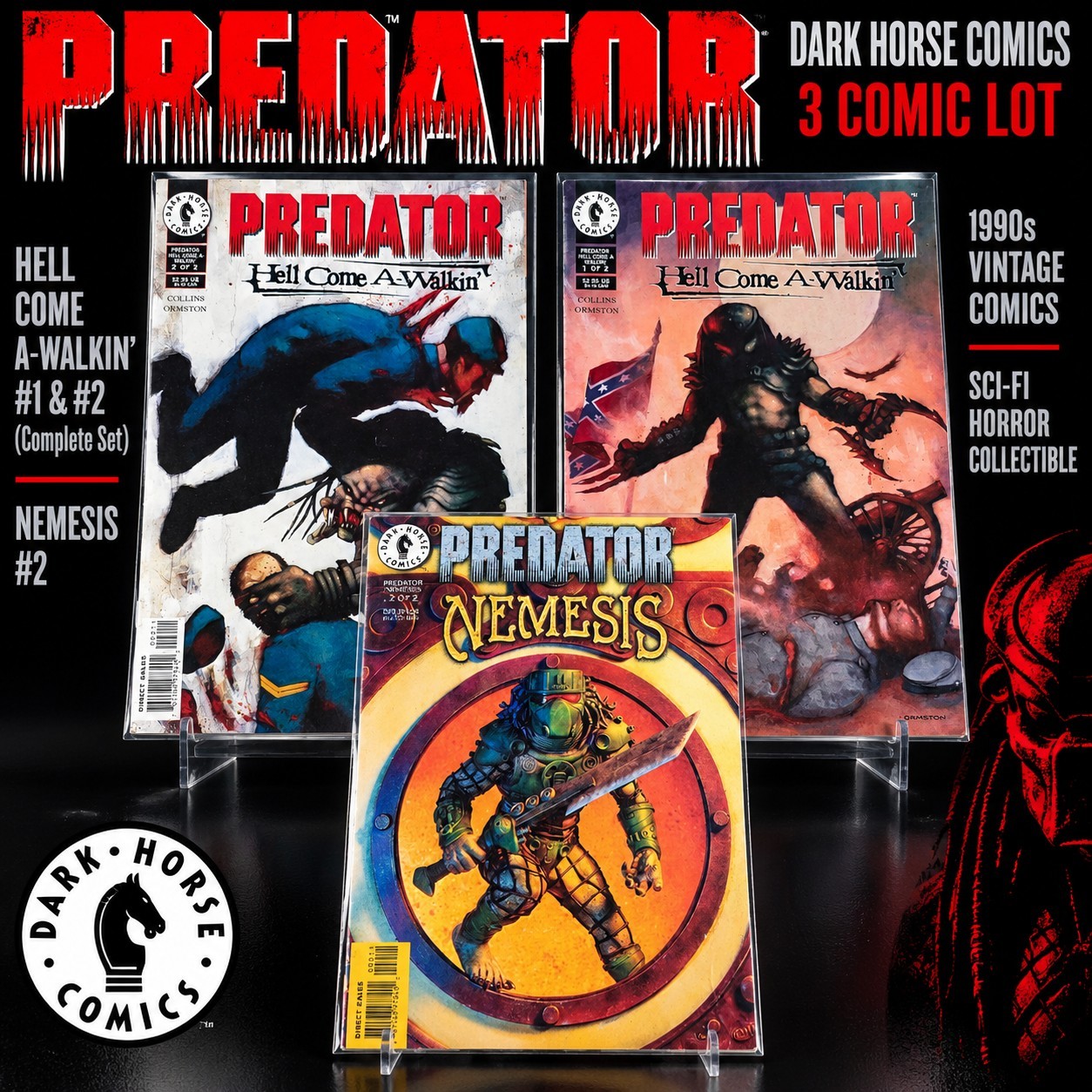 Predator Hell Come A-Walkin #1 #2 Complete Set + Nemesis #2 Dark Horse Comics