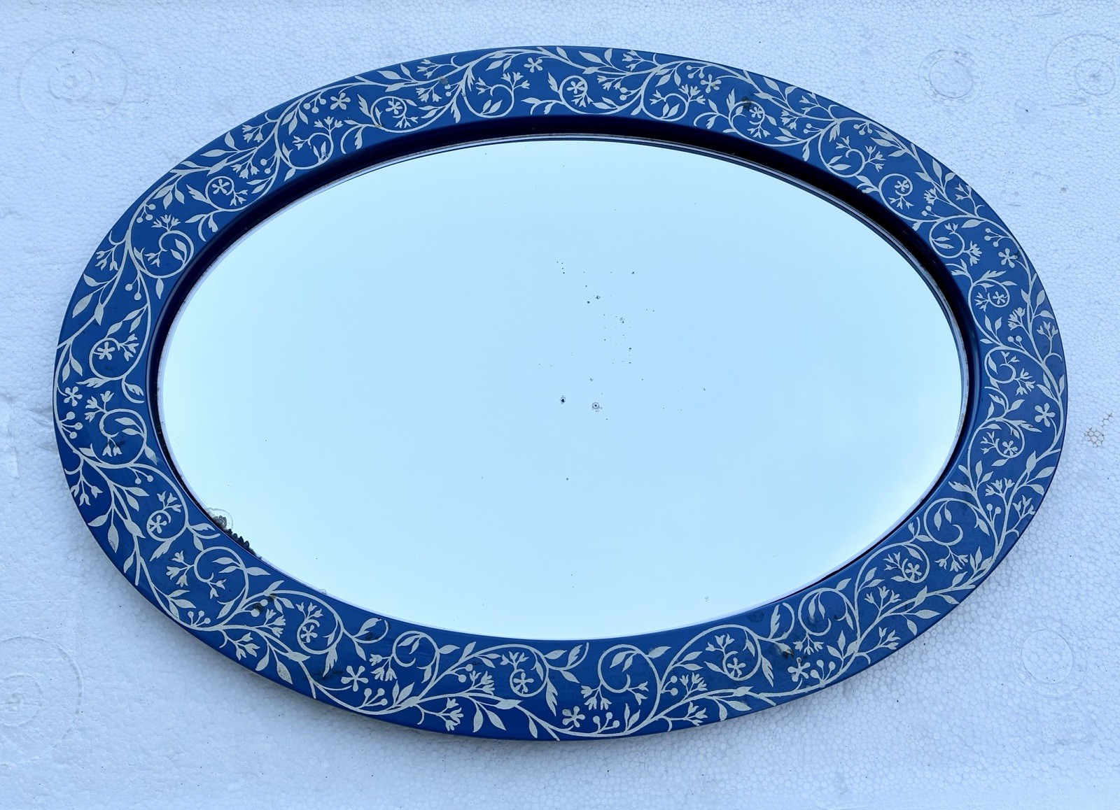 VINTAGE SEVEN SEAS BATH FASHIONS OVAL VANITY DRESSER MIRROR TRAY FLORAL DESIGN