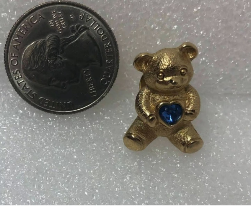 Teddy Bear Holding Blue Heart Pin