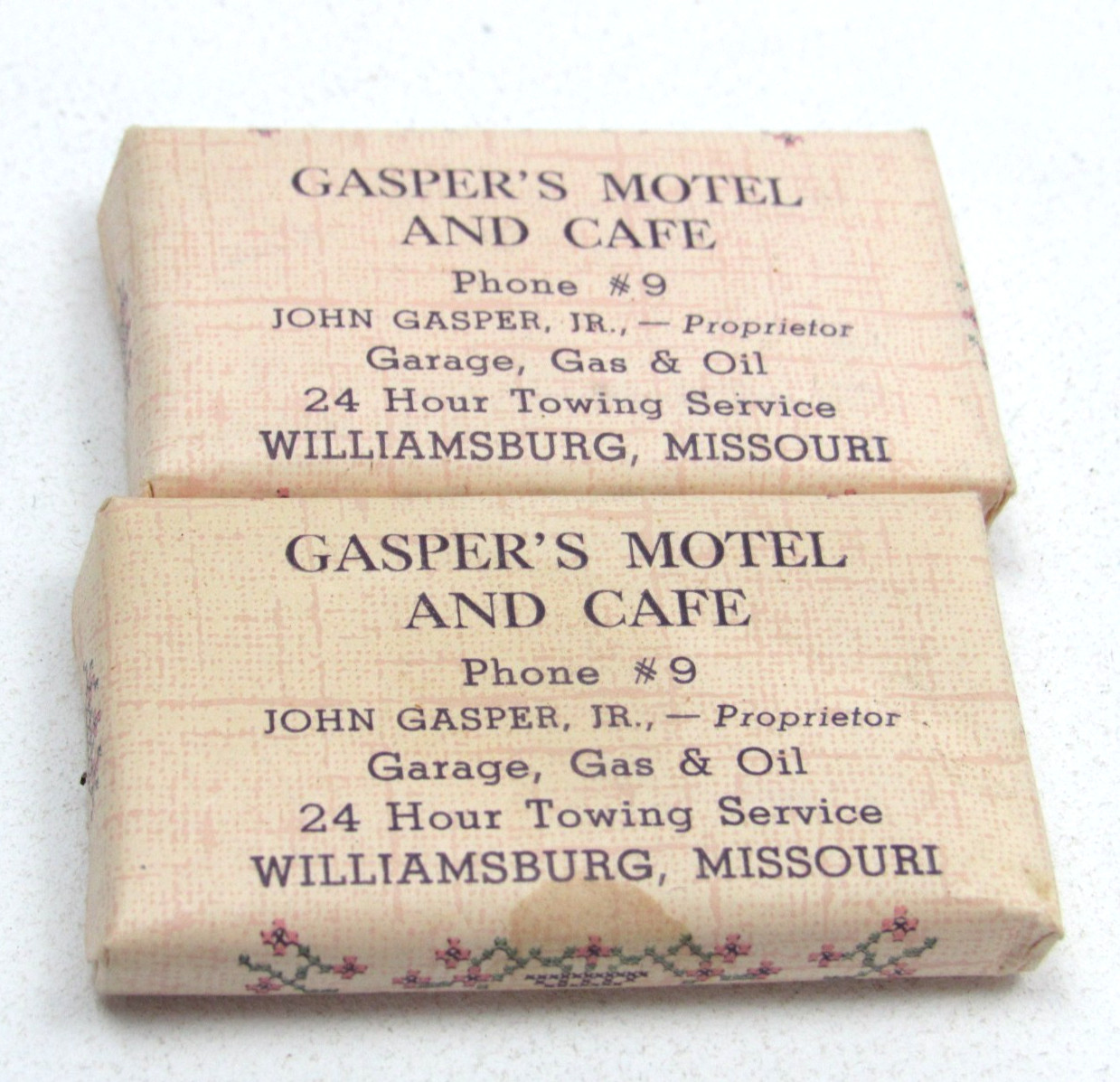Vtg GASPER\'s MOTEL Cafe Williamsburg Missouri Mini Bar Travel Soap LUX 1950s Lot