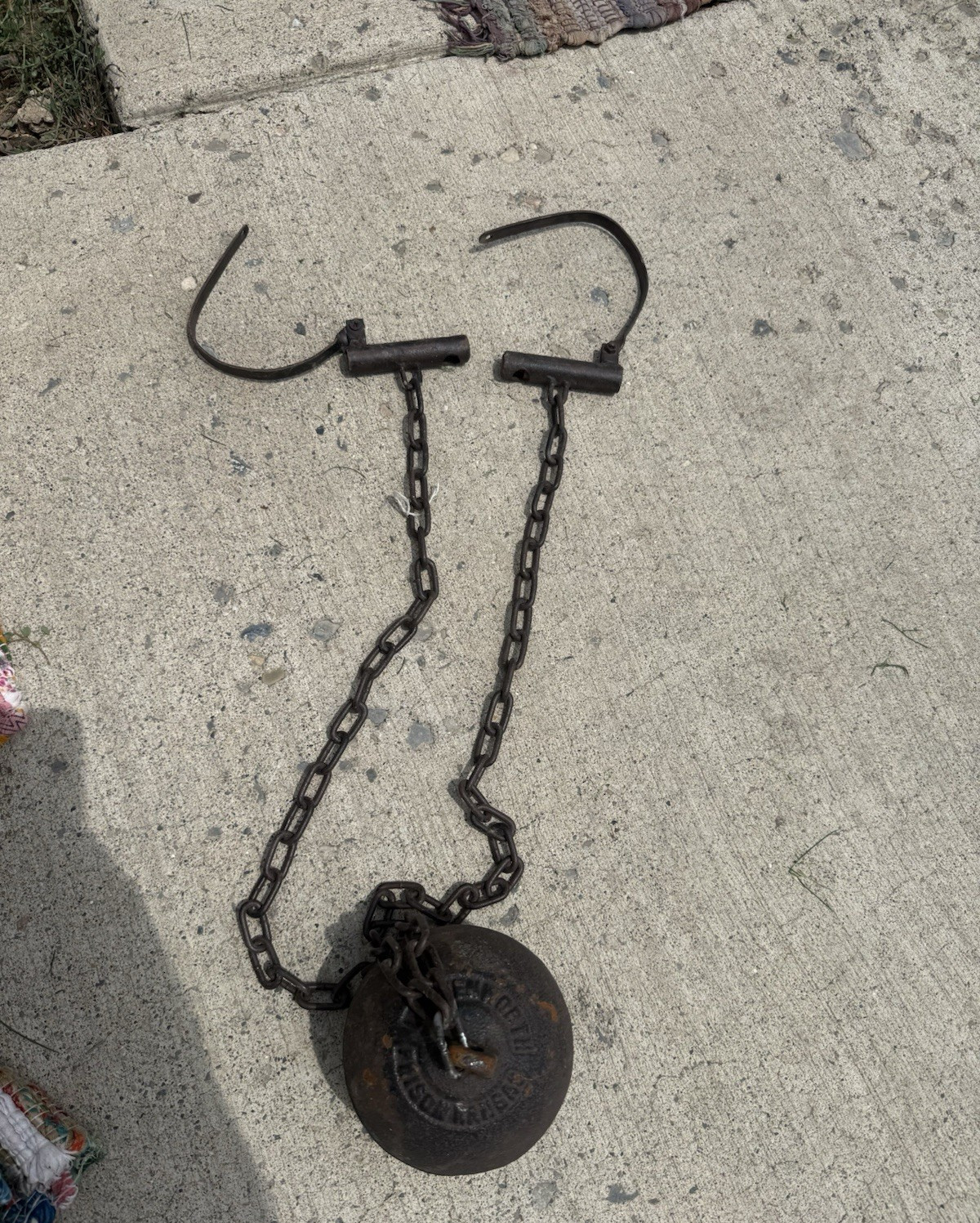 Antique ball and chain from Levanworth Prison, Kansas. Shipping costs may vary.
