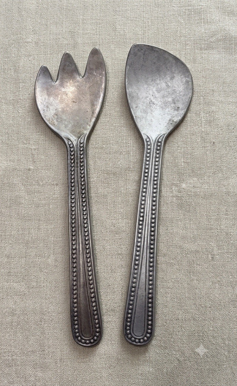 Vintage Wilton Armetale Pewter RWP Beaded Edge Salad Servers Set