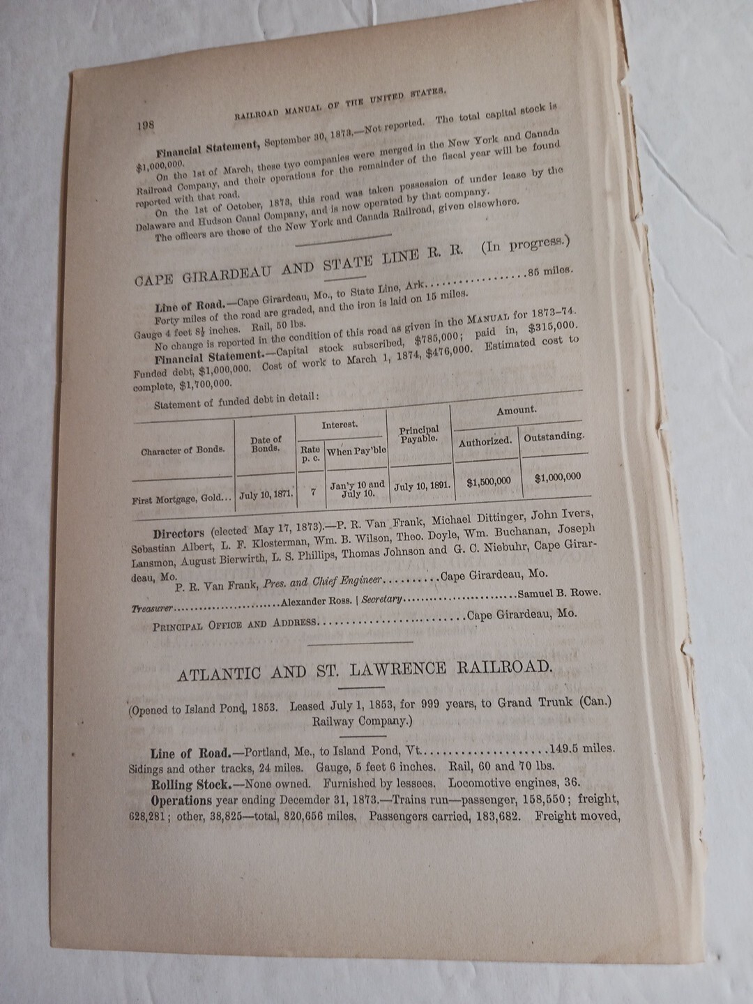 1875 Train Report CAPE GIRARDEAU & STATE LINE RAILROAD Missouri ~ In Progress