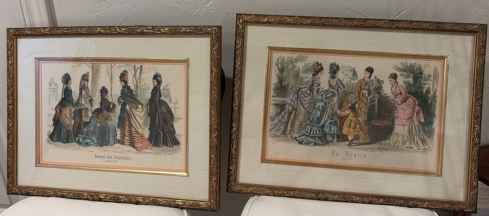 2-Vintage Framed Prints “Journal Des Demoiselles” & “La Novita”20” X 15.5”