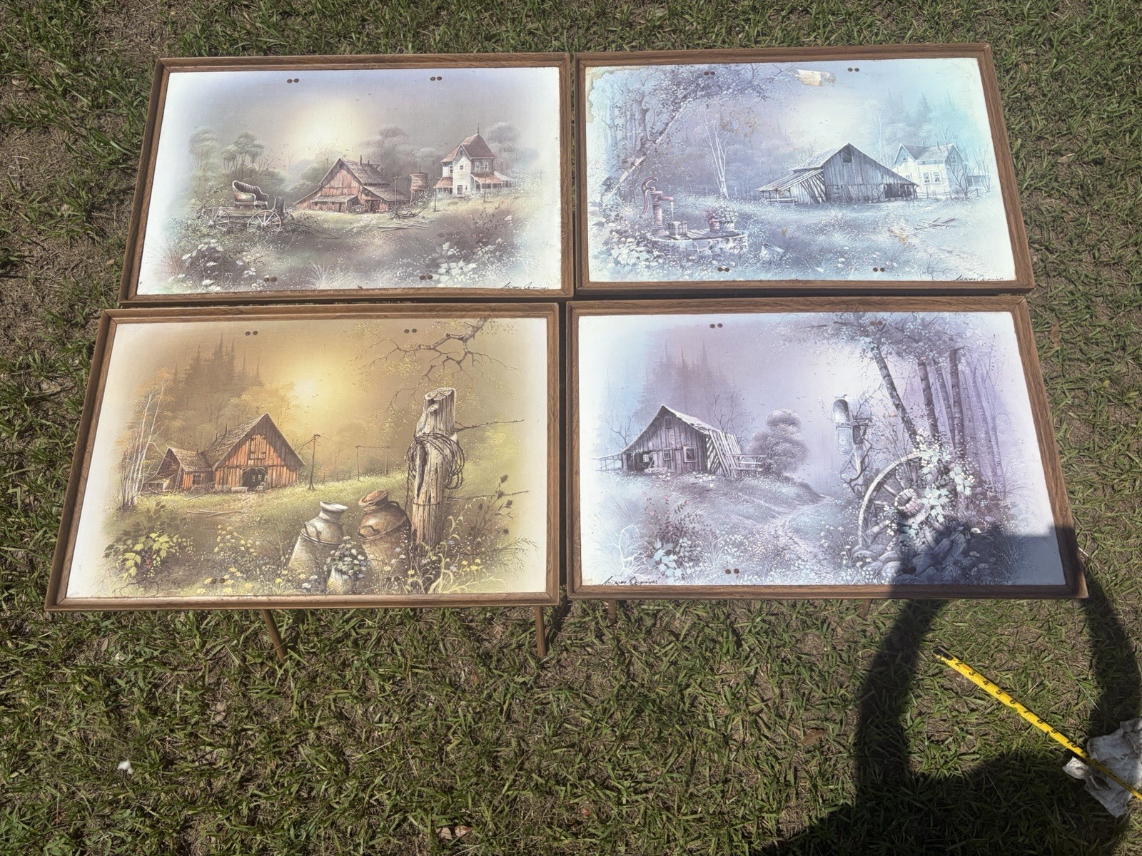 Vintage Set of 4 Andres Orpinas Folding TV Tray Tables Barn Farm Rustic Cabin
