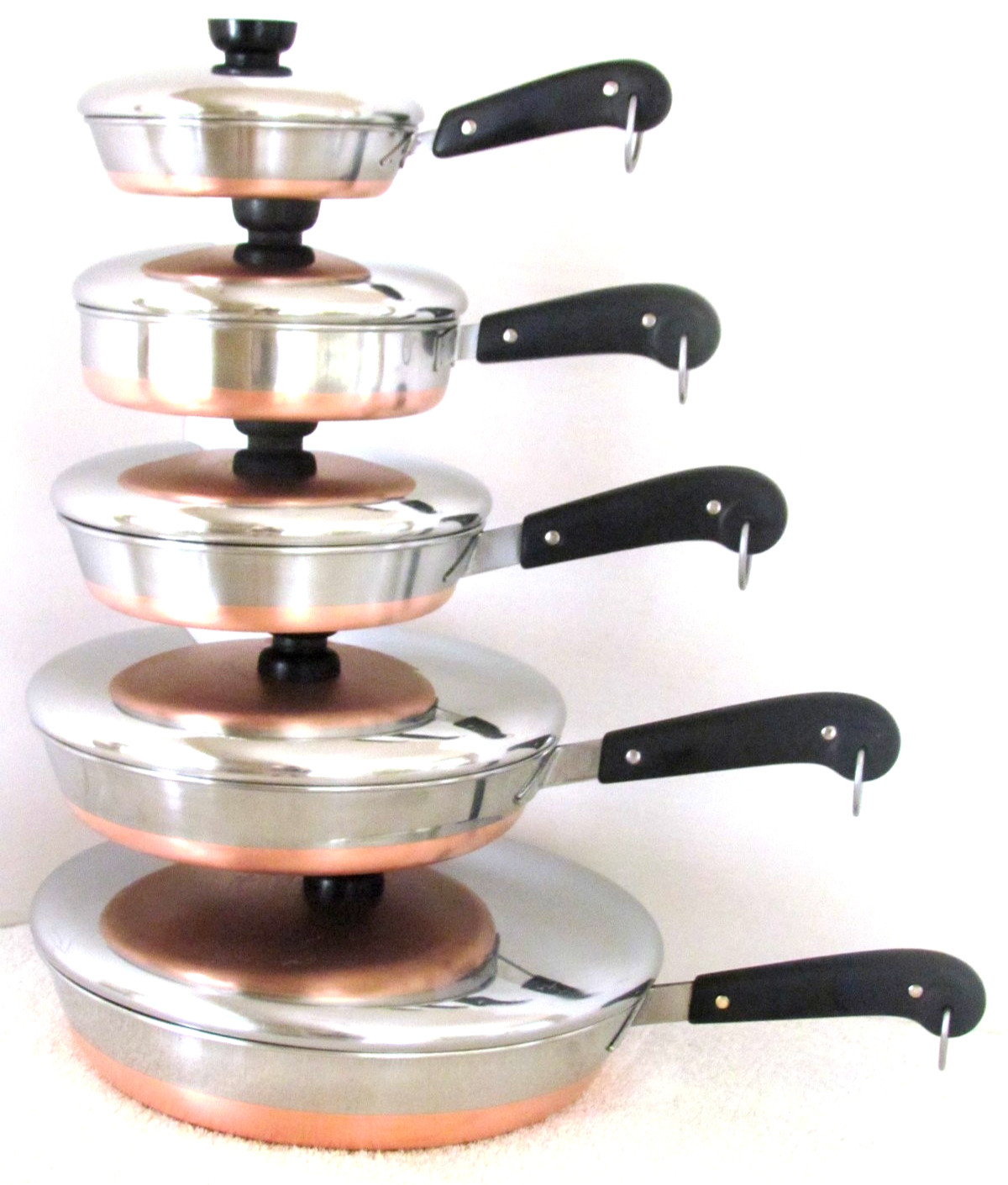 REVERE WARE PRE 68  SKILLET LOT FRYERS, RARE FLAT SIDED 7