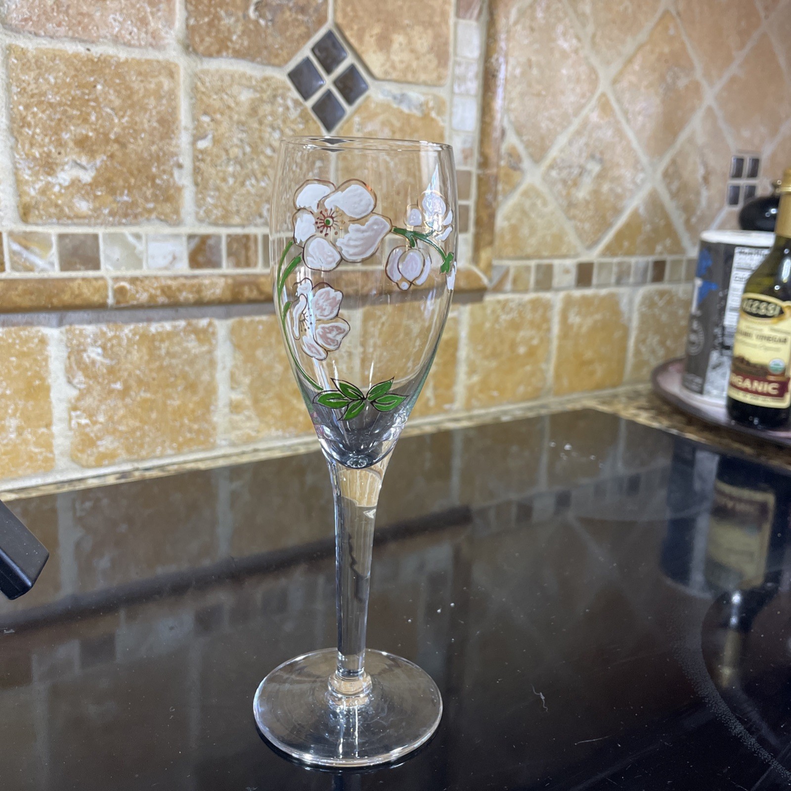 1 Perrier Jouet Hand Painted Floral Champagne Flute Glass ~ GOOD USED CONDITION