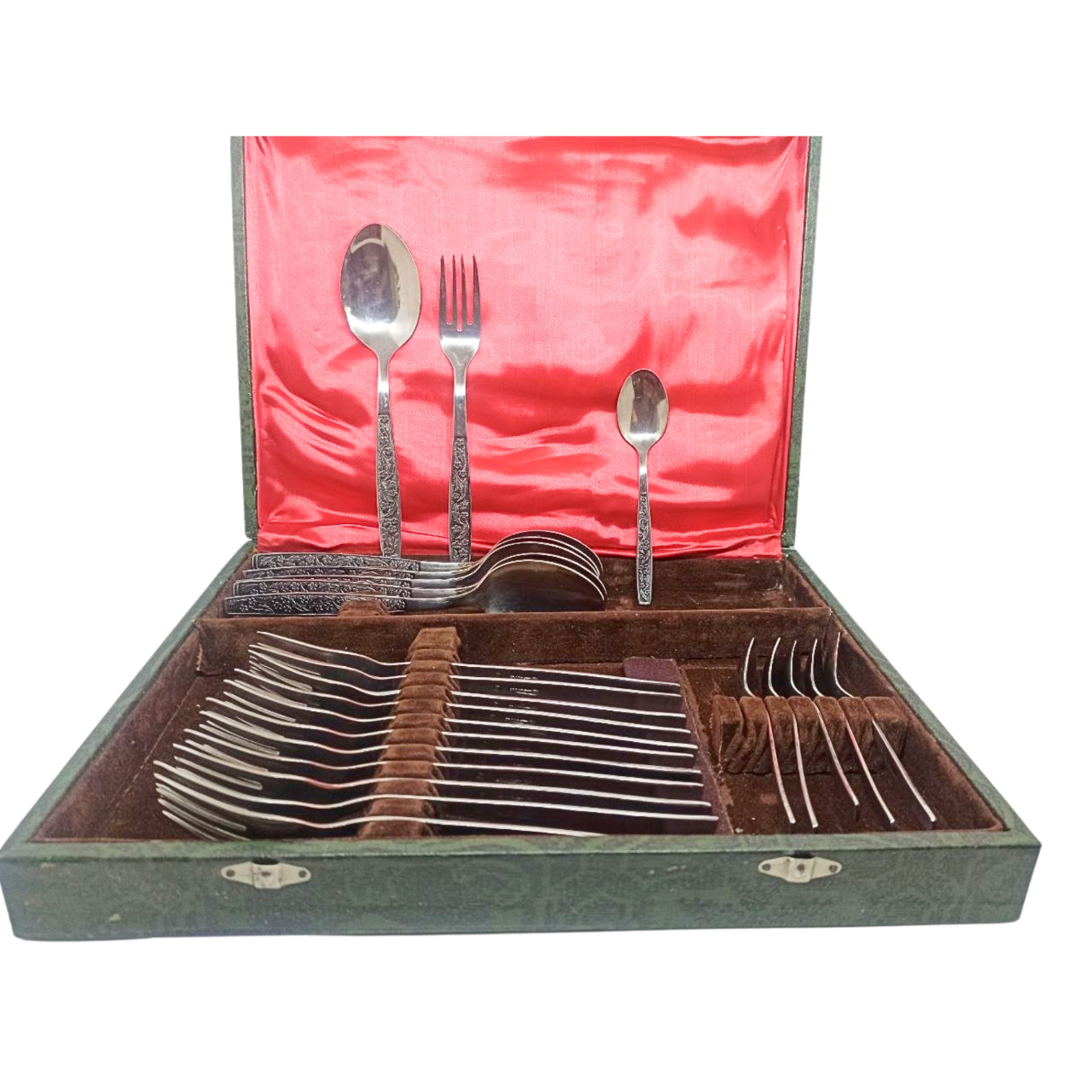 Vintage Soviet 24 Pc Stainless Steel Flatware Set in Original Case USSR Cutlery
