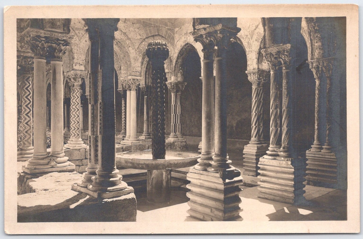 Vintage Monreale Cloister Columns Postcard Palermo Italy Sepia Tone