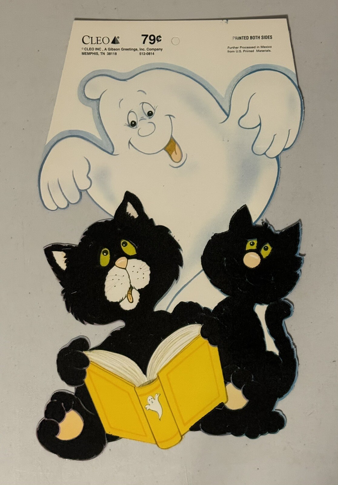 Vintage CLEO Gibson Halloween Ghost & Cats Two Sided Decoration  - NOS