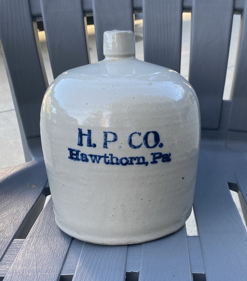 9’ x 8’ Antique H. P. Co., (Hawthorn Pottery) Hawthorn Pa Stoneware Jug