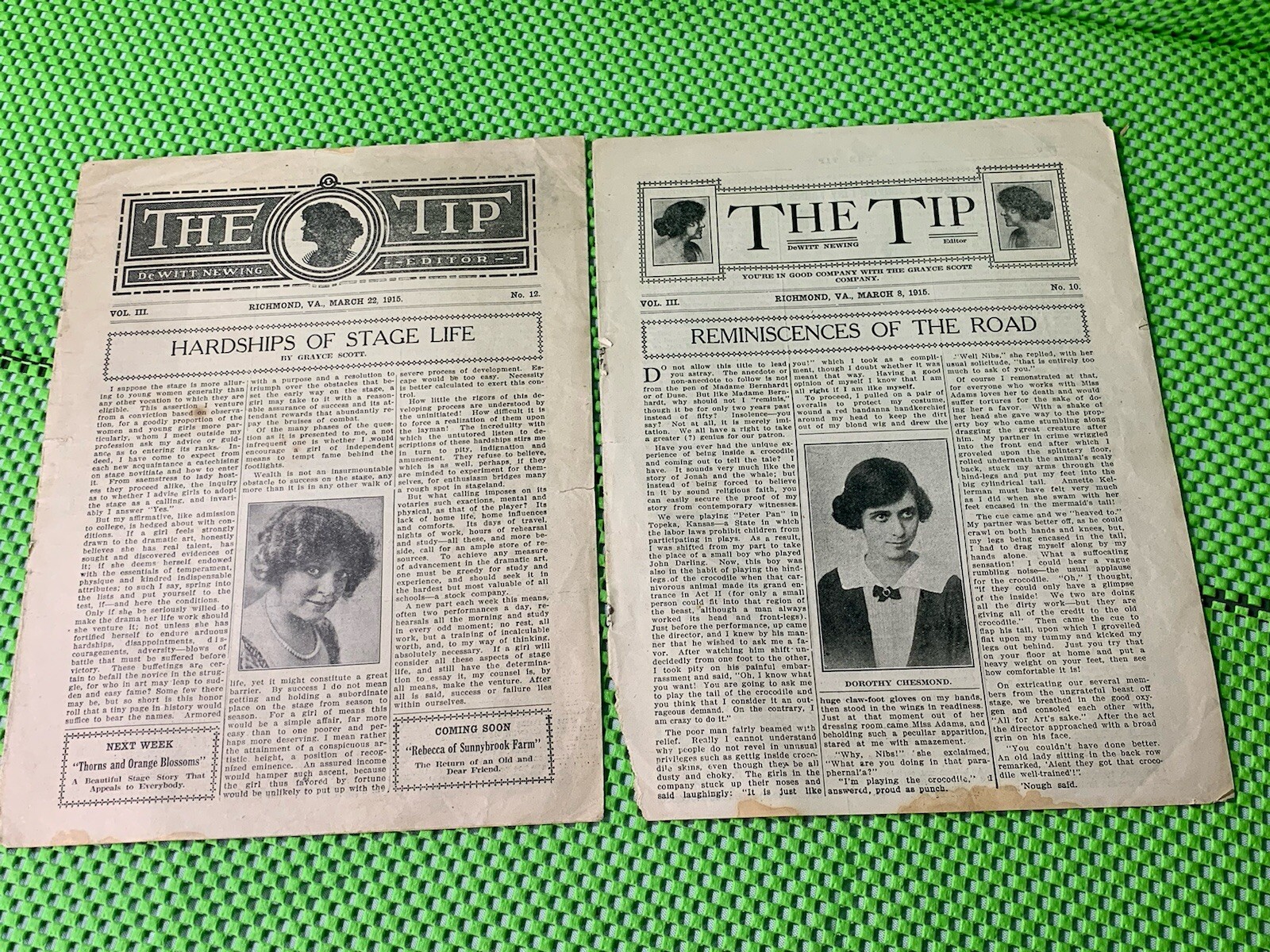 1915 RICHMOND, VIRGINIA “ THE TIP” DeWitt Newing Issues March 8 And March 22