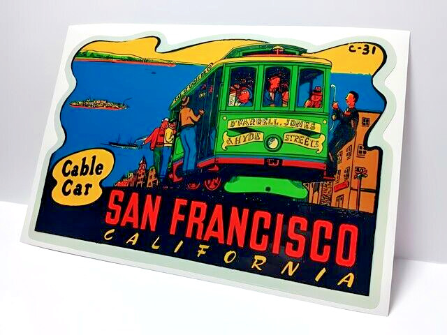 San Francisco Cable Car Vintage Style Travel Decal / Vinyl Sticker,Luggage Label San Francisco Cable Car Vintage Style Travel Decal / Vinyl Sticker,Luggage Label