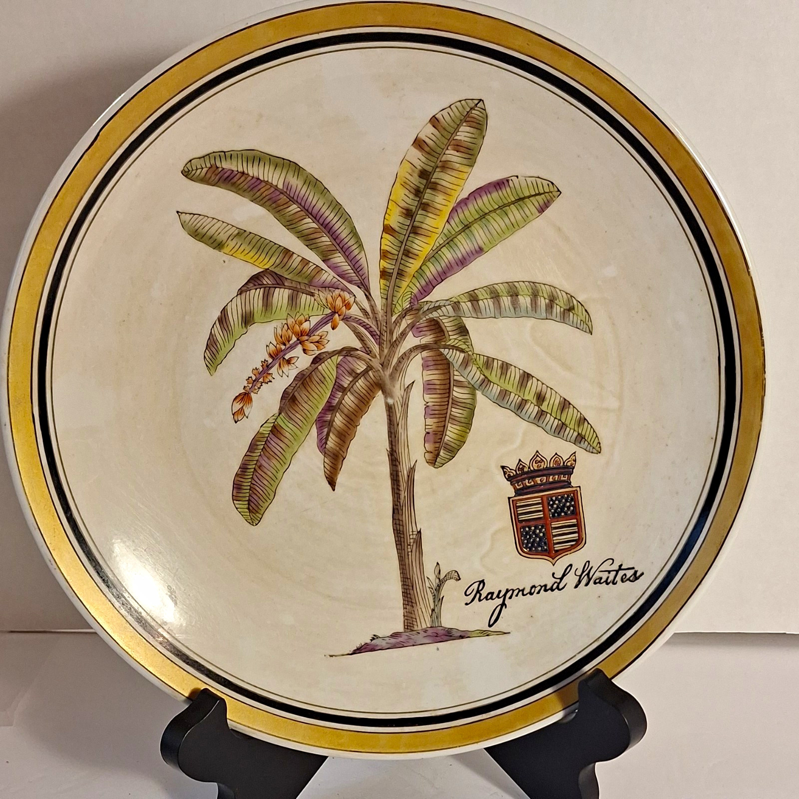 Raymond Waites Palm Tree Collector Plate Gold Rim White Green Round Decorative Raymond Waites Palm Tree Collector Plate Gold Rim White Green Round Decorative
