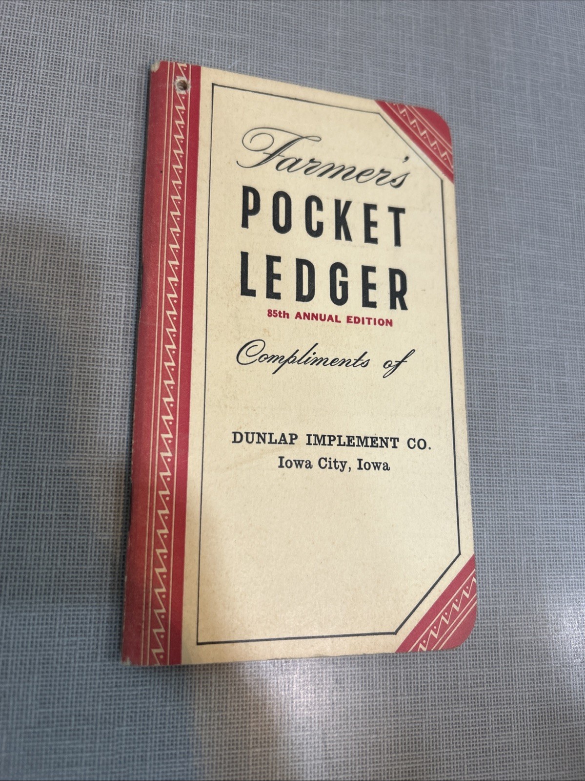 Vtg Farmer\'s Pocket Ledger 1951-52 UNUSED John Deere Iowa Dunlap Imp. 
