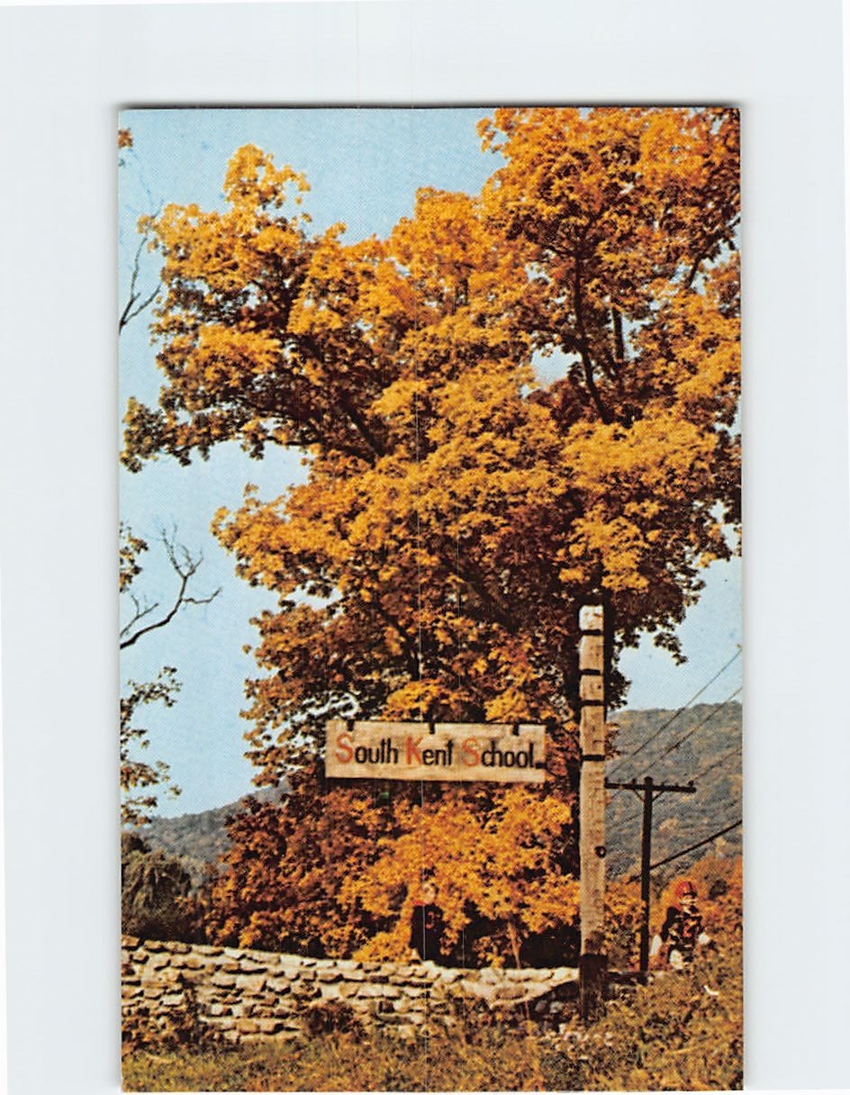 Postcard South Kent School Sign South Kent Connecticut USA