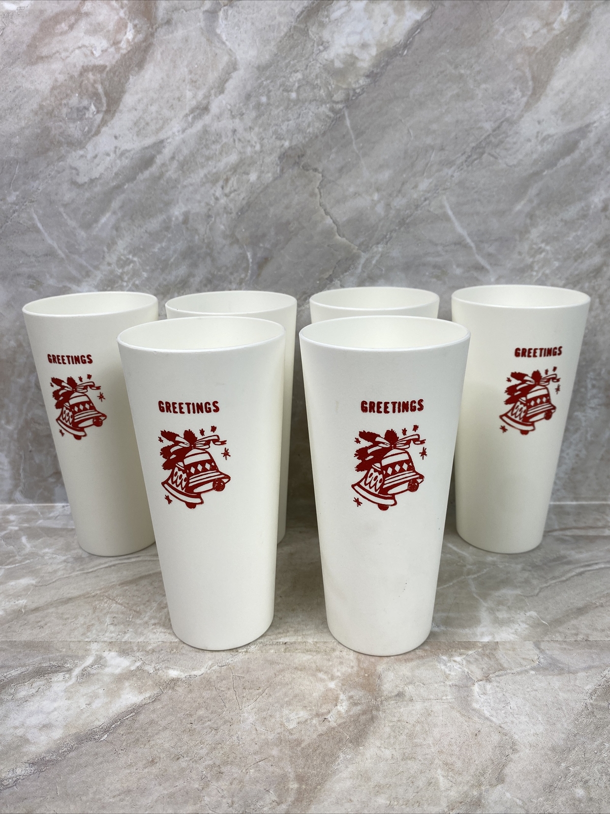 Nasco Greetings Vintage 6” Plastic Tumblers Cups Set Of 6 Christmas