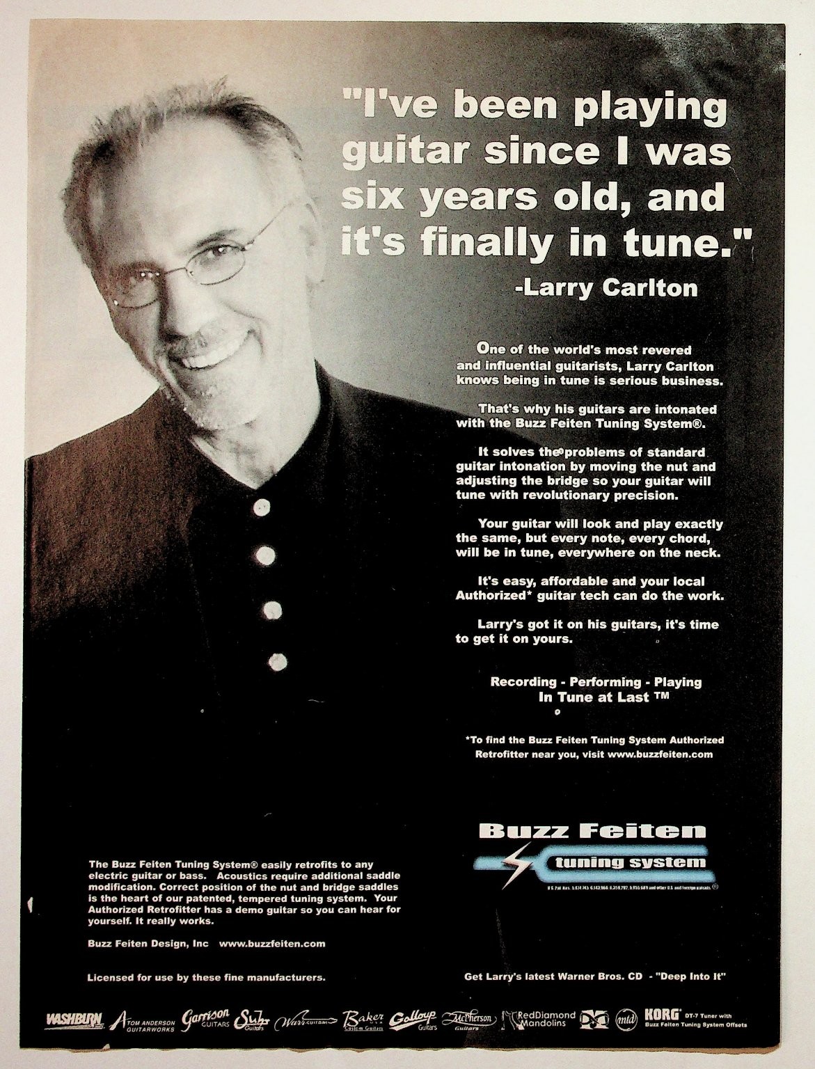 Larry Carlton Guitarist Buzz Feiten Tuning System Magazine Print Ad Ephemera Larry Carlton Guitarist Buzz Feiten Tuning System Magazine Print Ad Ephemera