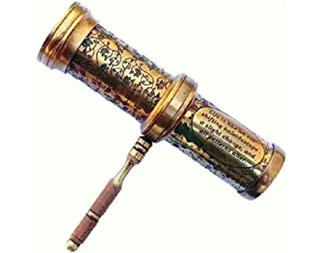 Antique Hand Carved Brass Kaleidoscope W/ Handle Vintage Look Twist Kaleidoscope