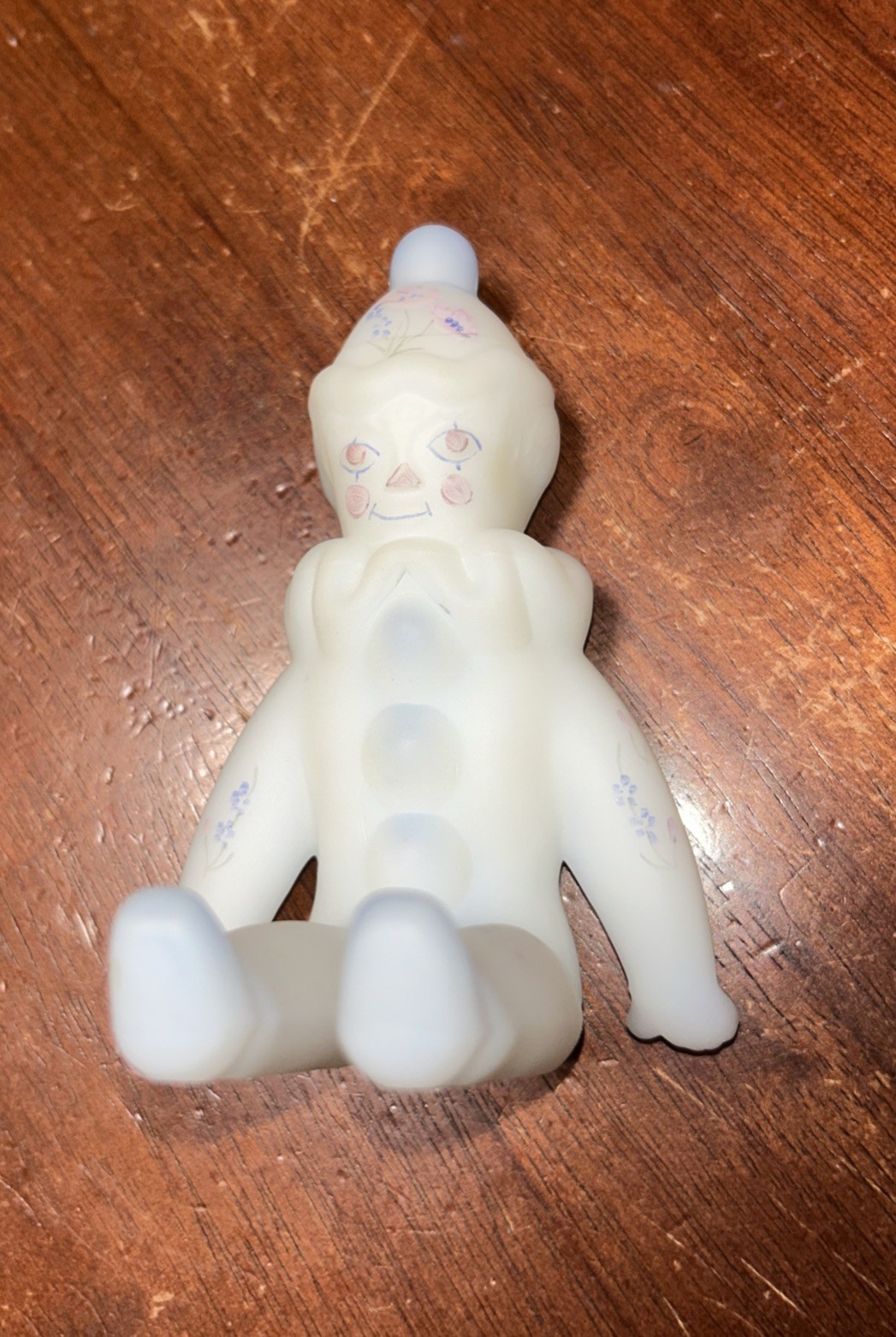 Vintage Fenton Frosted White Milk Glass Seated Clown Hand Painted Signed
