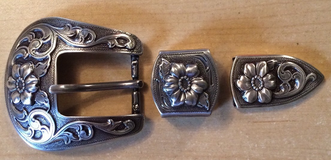 3 Piece Western Silver Tone Ranger Belt Buckle Set for 1