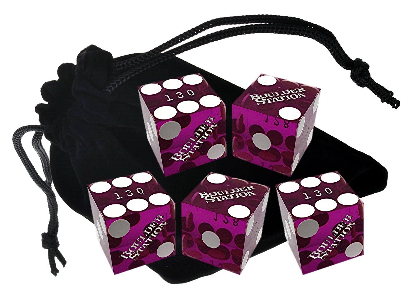 Authentic Boulder Station Casino Dice Purple Polished Set 5 Matching Serial #s