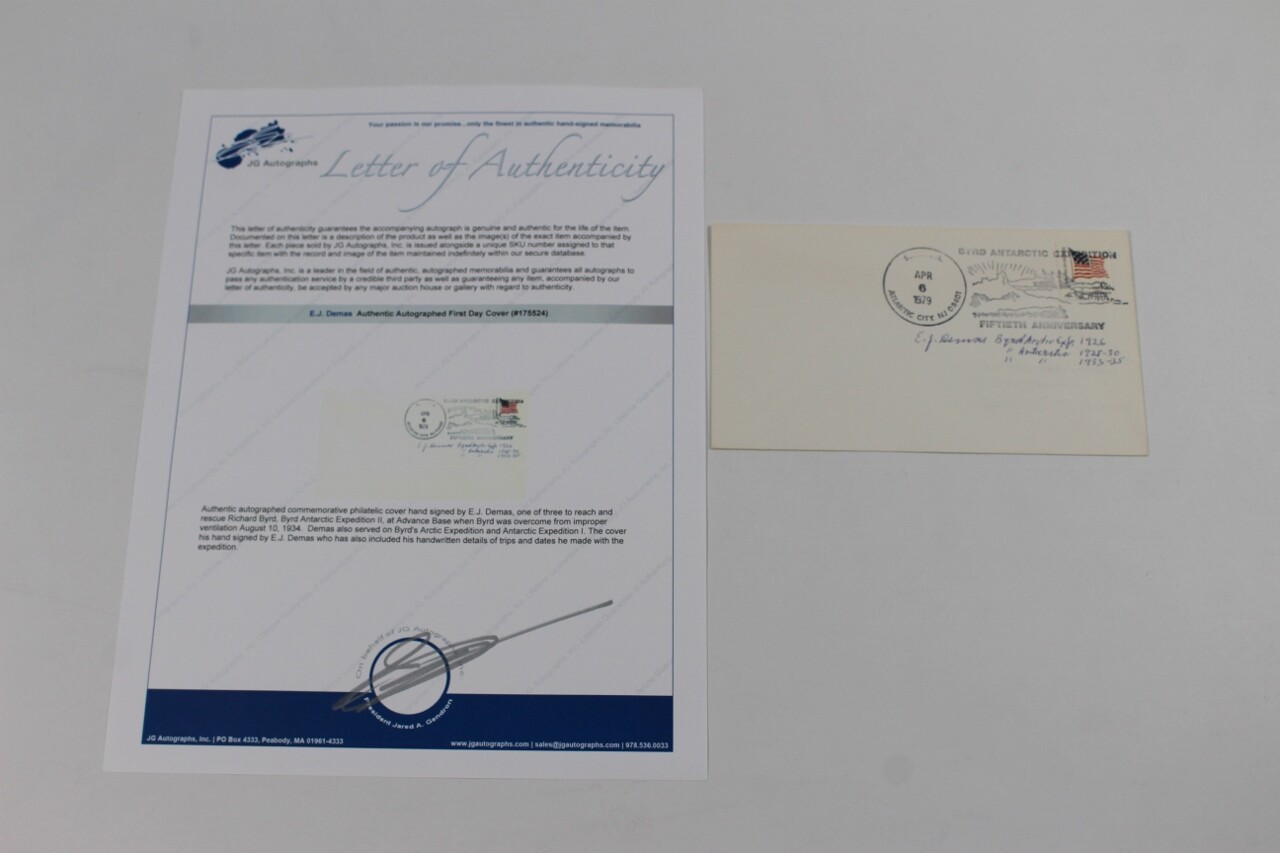 Admiral Richard Byrd EJ Demas Autograph Signed Signature Military Antarctic COA