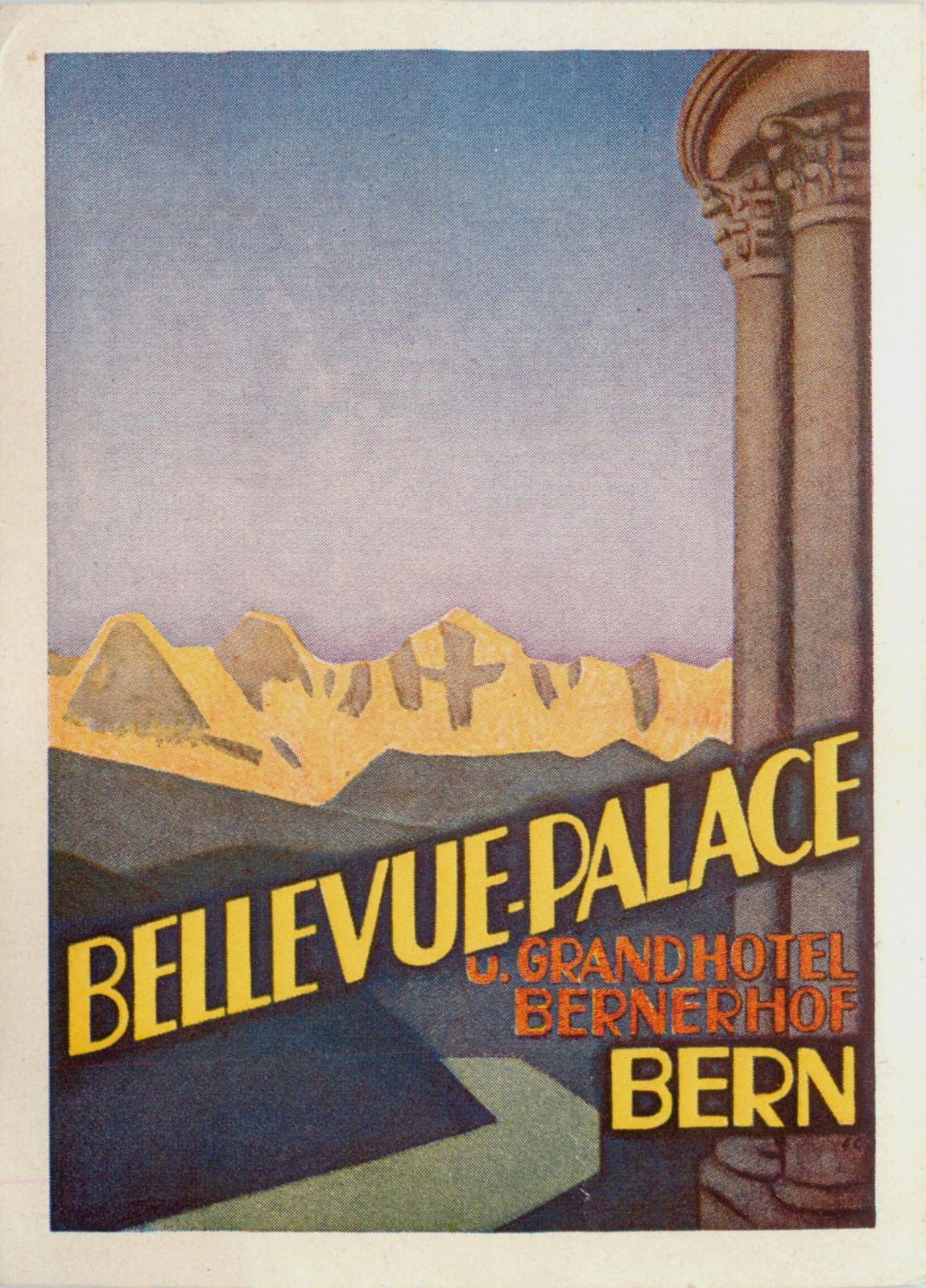 Bellevue Palace ~BERN - SWITZERLAND~ Beautiful Hotel Luggage Label, c. 1940 Bellevue Palace ~BERN - SWITZERLAND~ Beautiful Hotel Luggage Label, c. 1940