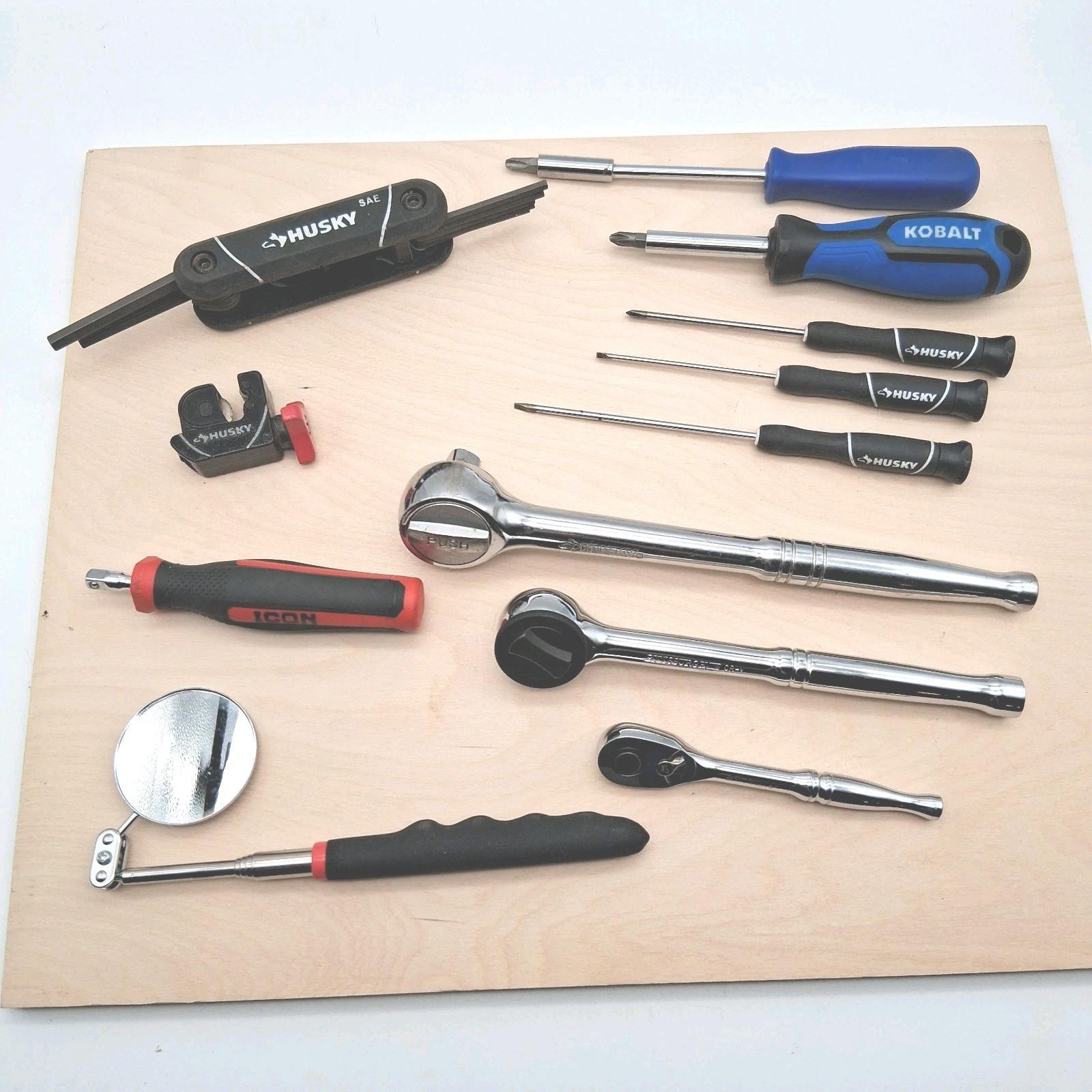 12 Pc. Hand Tool Lot All Size Ratchets Husky + Icon + Pittsburgh Good Shape H7