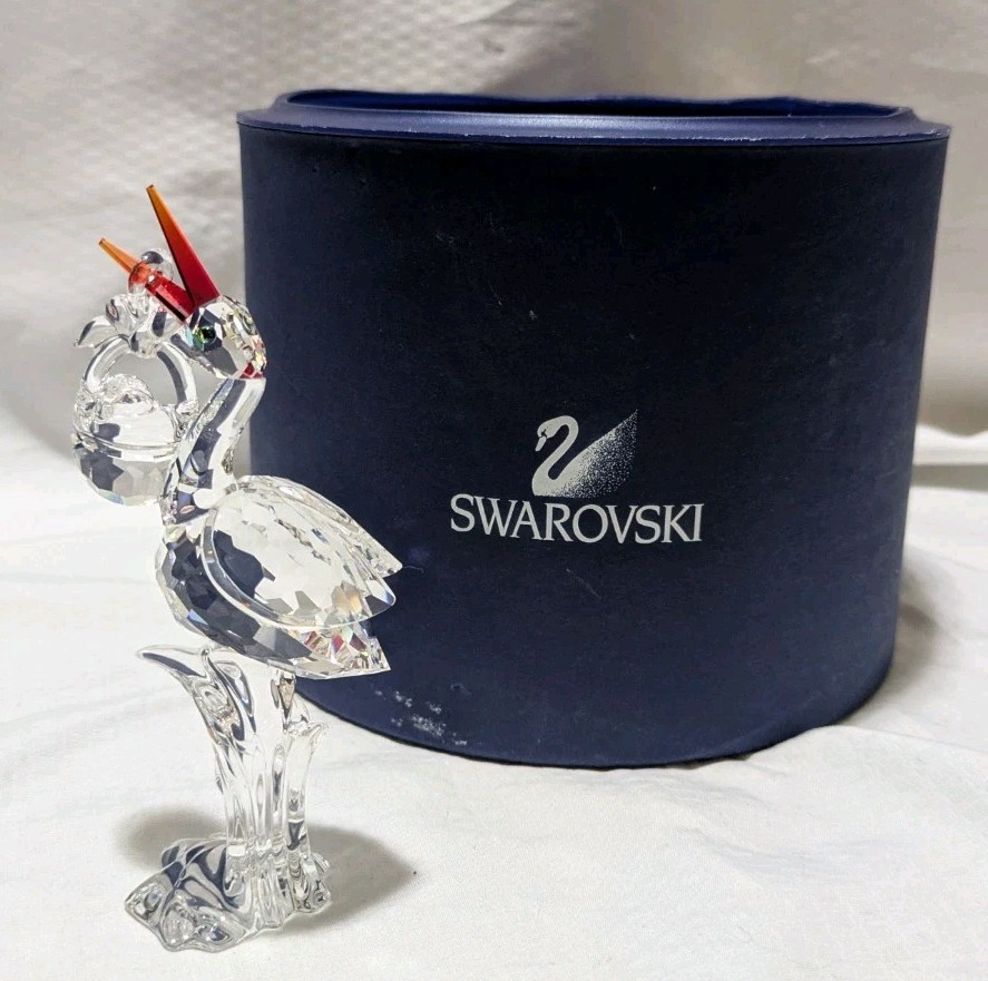 Swarovski Crystal Figurine Stork with Baby in Basket Retired 659401 Austria Box Swarovski Crystal Figurine Stork with Baby in Basket Retired 659401 Austria Box