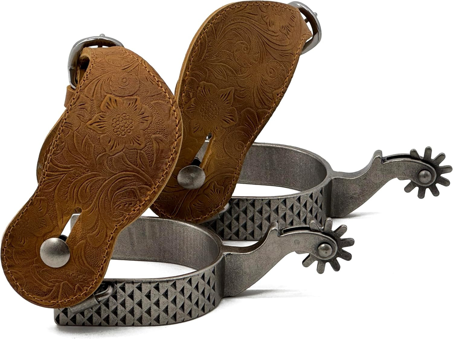 Men'S Western Cowboy Spurs with Spur Straps, Antique Silver Rasp Plated, Iron, 1