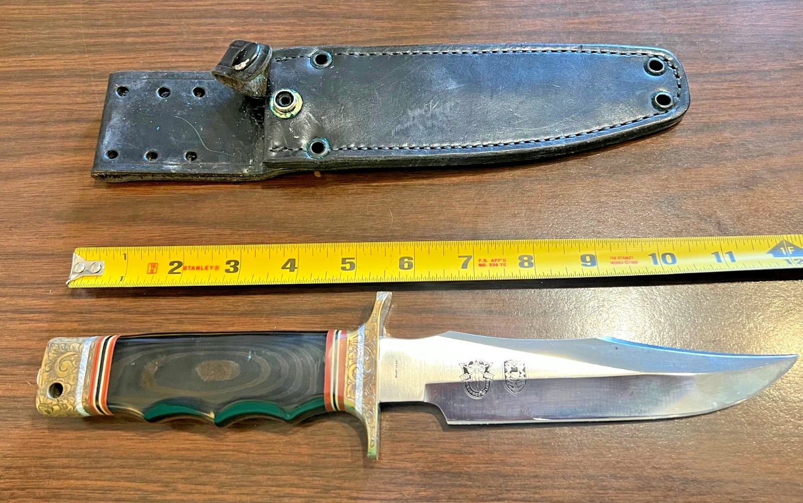 Vintage Al Mar Seki Japan SF SOG Bowie Knife Engraved Brass Sheath W4008