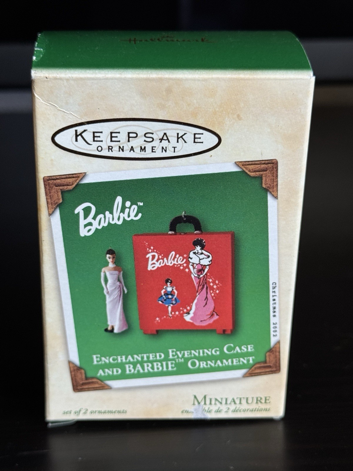 HALLMARK 2002 ENCHANTED EVENING CASE AND BARBIE MINIATURE ORNAMENT HALLMARK 2002 ENCHANTED EVENING CASE AND BARBIE MINIATURE ORNAMENT