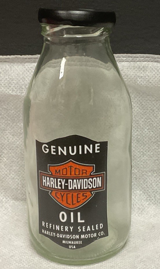 Genuine Harley Davidson Glass Pint Oil Bottle with Cap