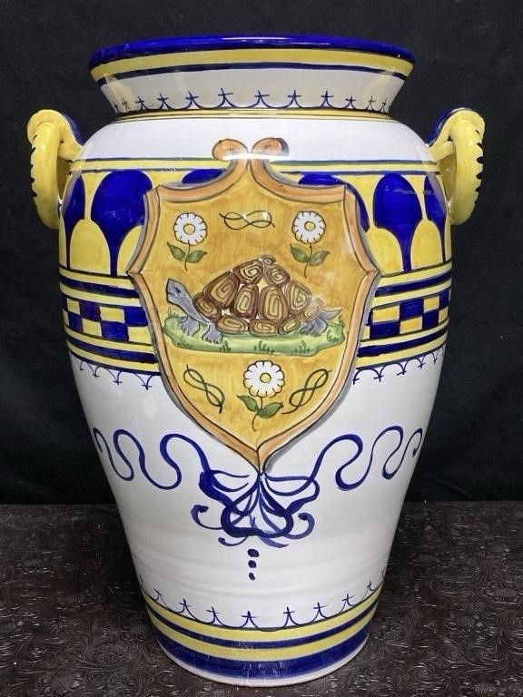 Rare Italian Planter Urn - Large Tartuca Vase Signed By Fratelli Mari Deruta