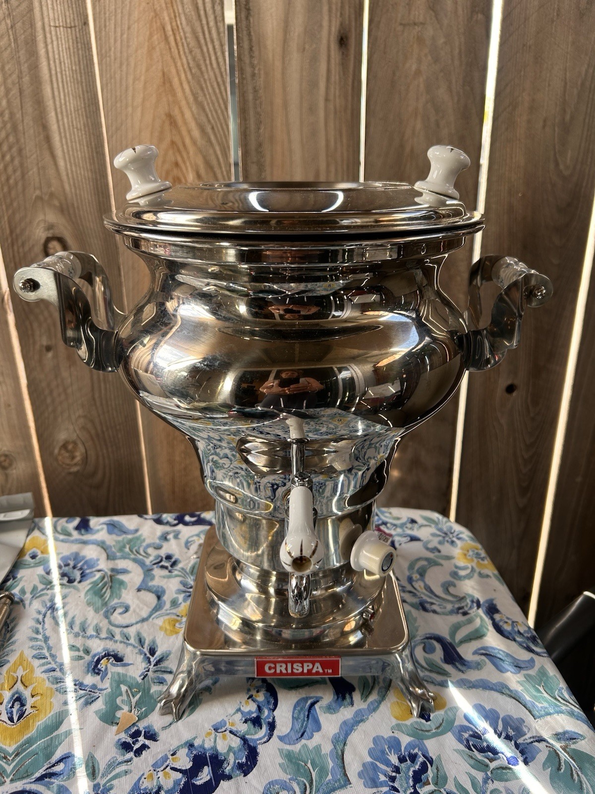 VTG Crispa Russian Silver Electric Samovar w/ Lid, Spigot Handles No Power Cord