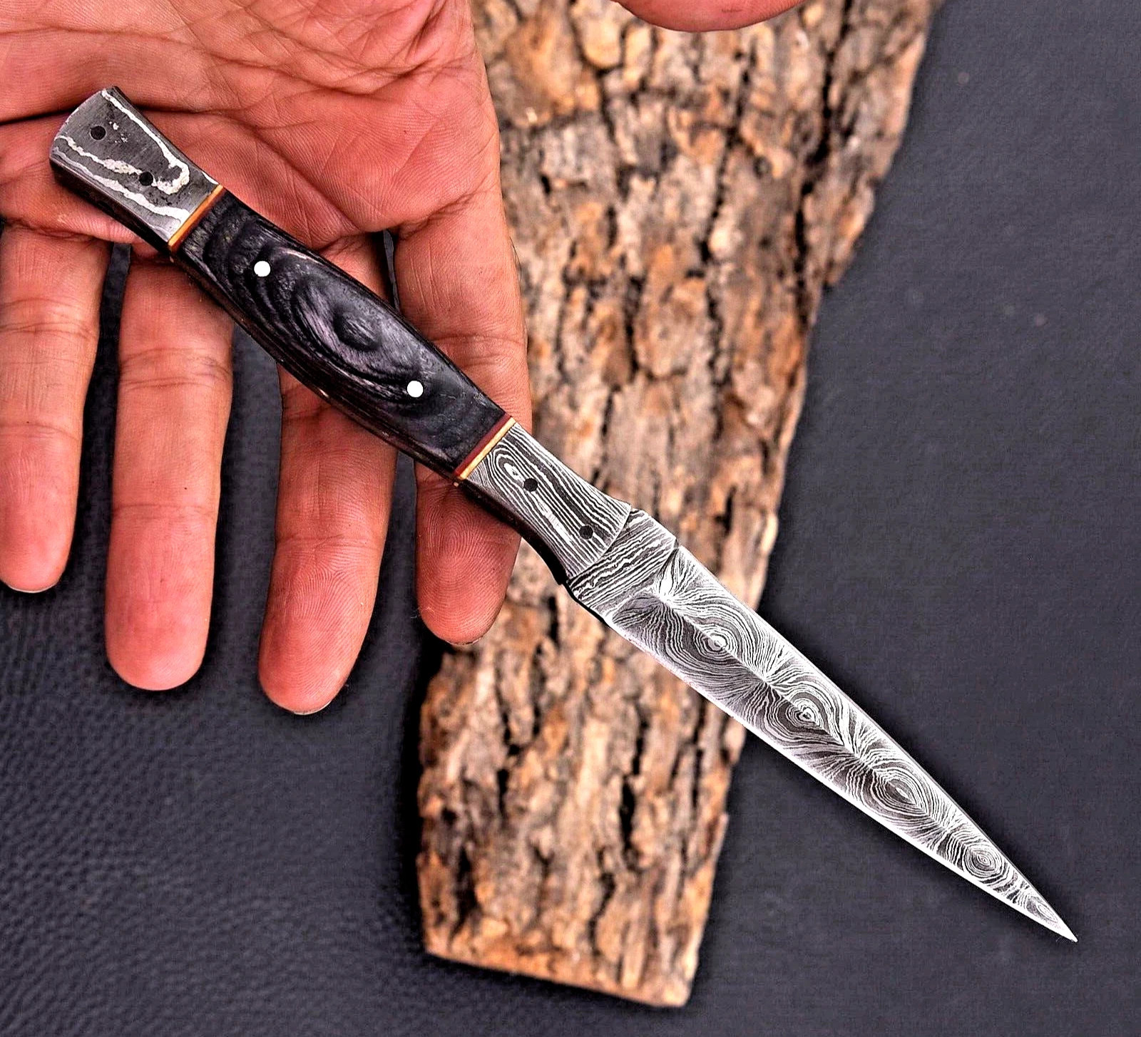 Custom Made Hand Forged Damascus Steel Fix Blade Hunting Boot Knife 2841