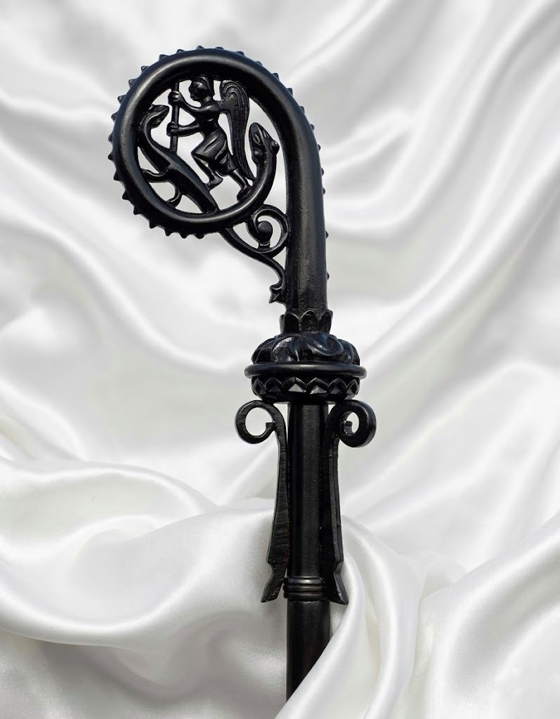 Medieval Gothic Bishop Crosier Staff - Hand-carved Wood sepherd’s Crook - Foldab