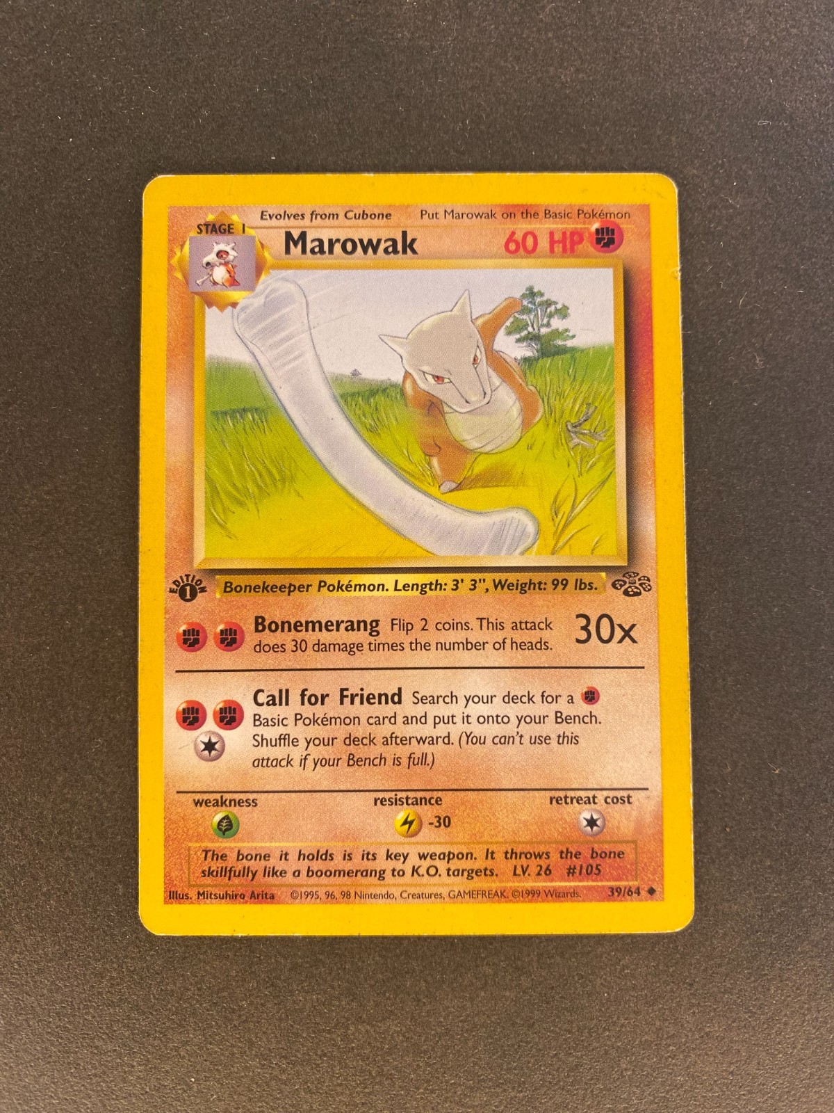 1st Edition - Marowak 39/64 - Jungle Set - Vintage 1999 Pokemon Card - LP 1st Edition - Marowak 39/64 - Jungle Set - Vintage 1999 Pokemon Card - LP