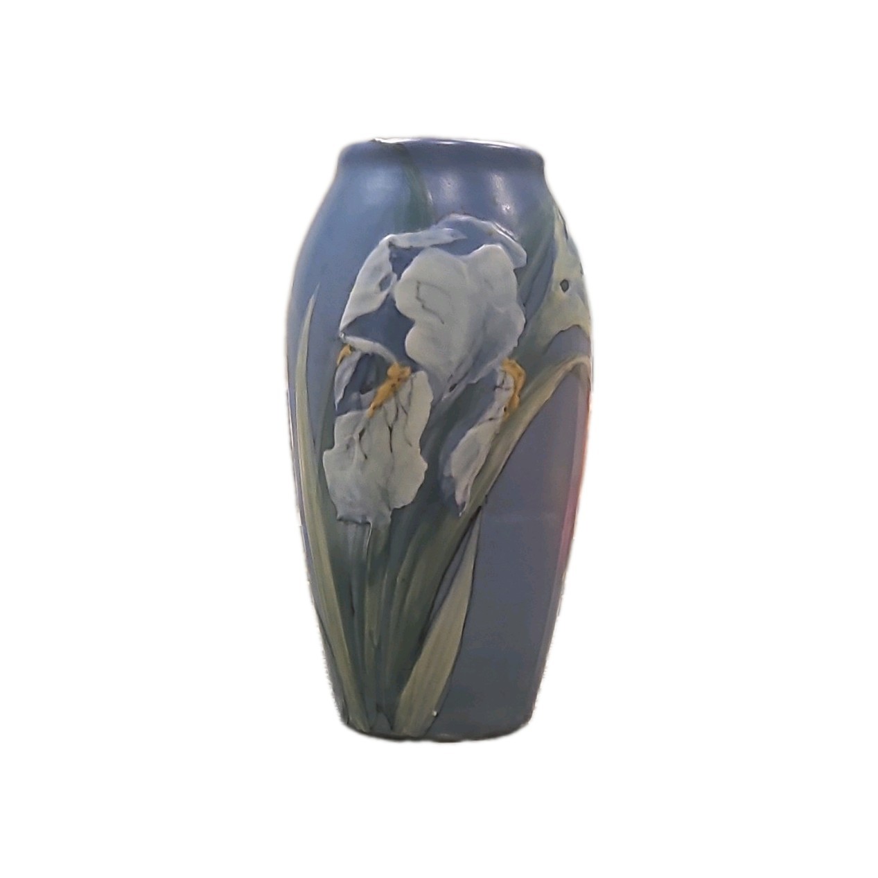 Weller Pottery Hudson Vase Hand Painted Glazed Irises by Hester Pillsbury