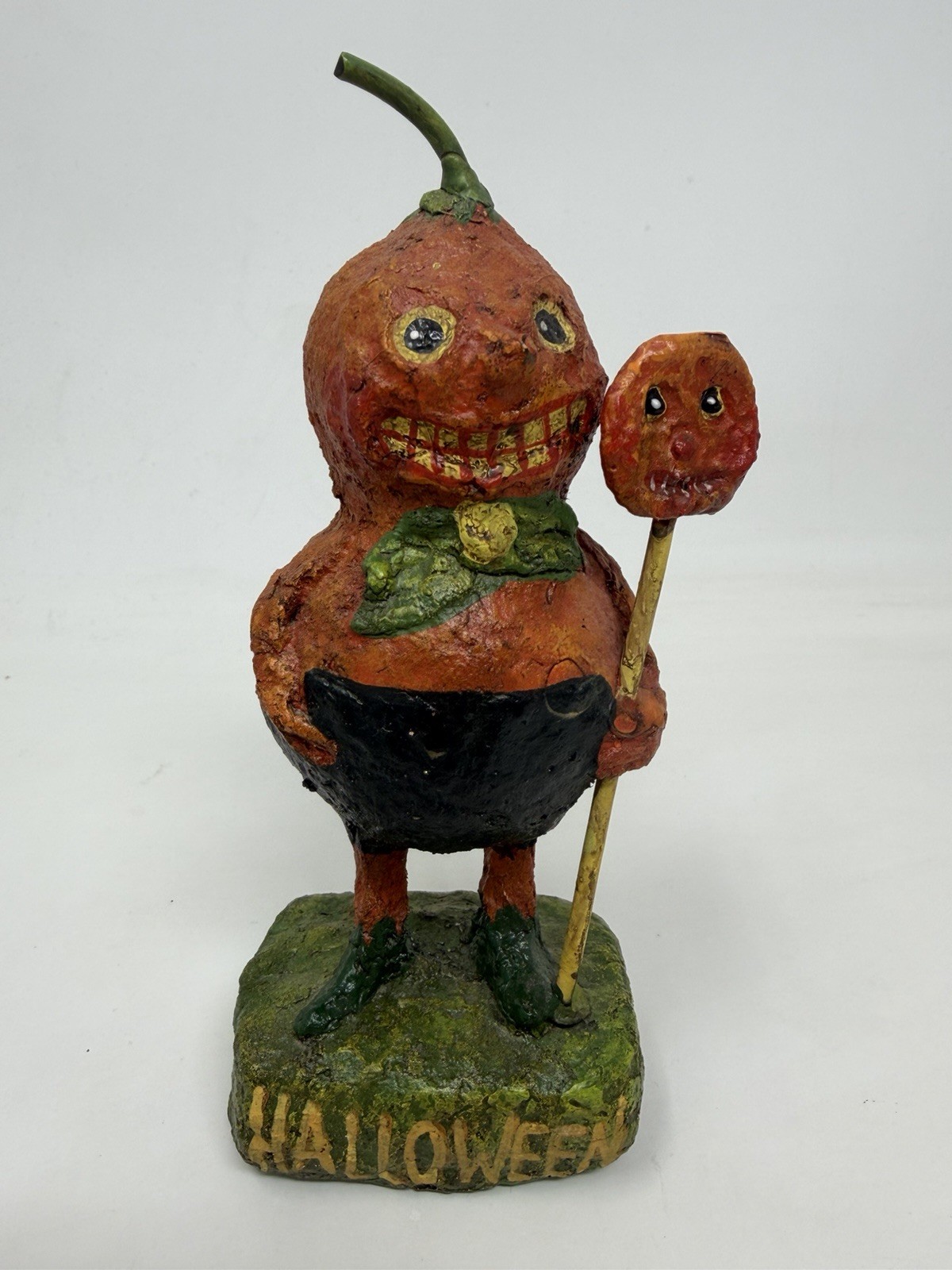 Vintage Debra Schoch Halloween Pumpkin Man Paper Mache Folk Art Figurine