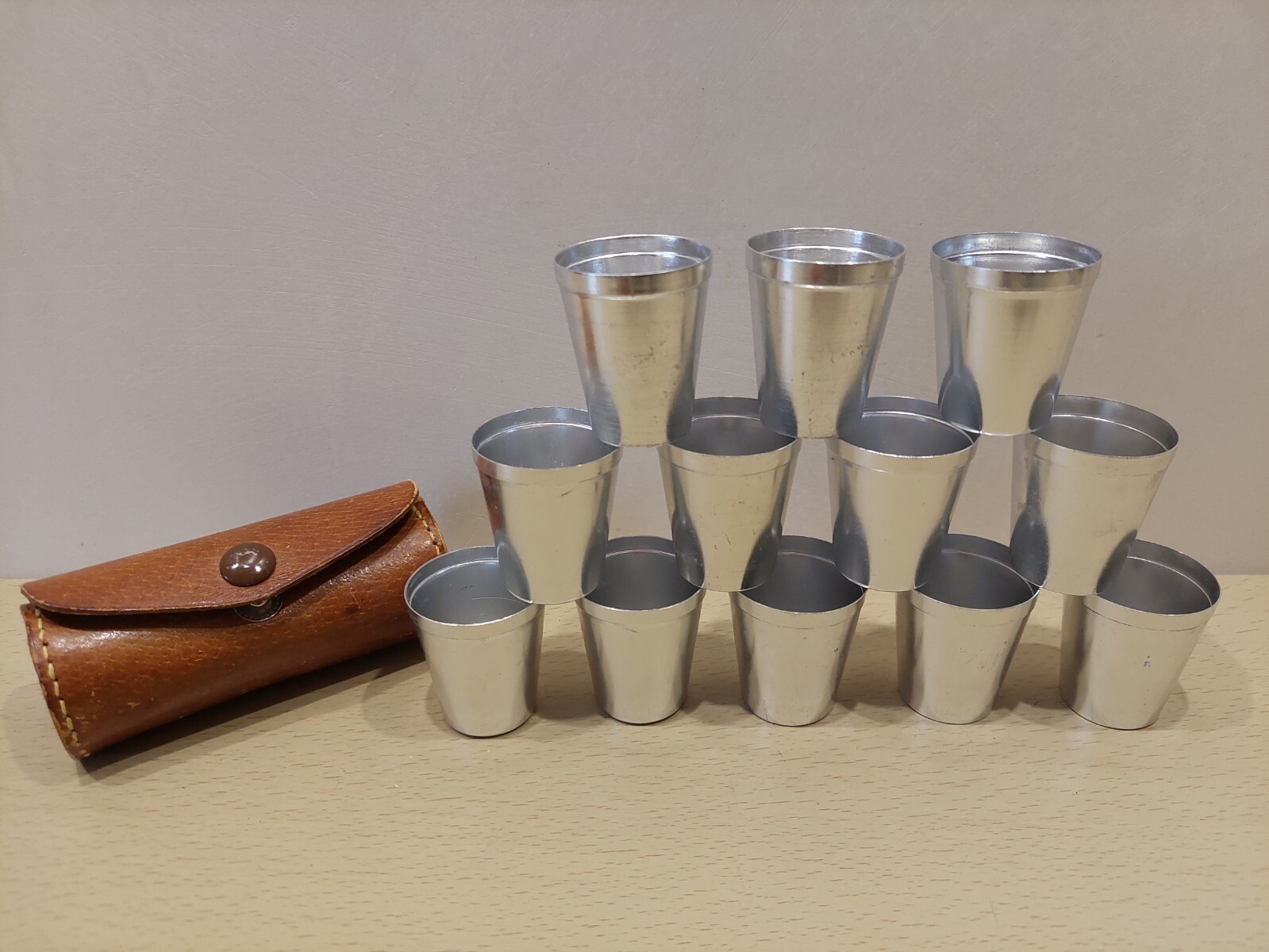 Vintage Set metal cups Coopexim 12 pieces + leather case. Europe Original. NS