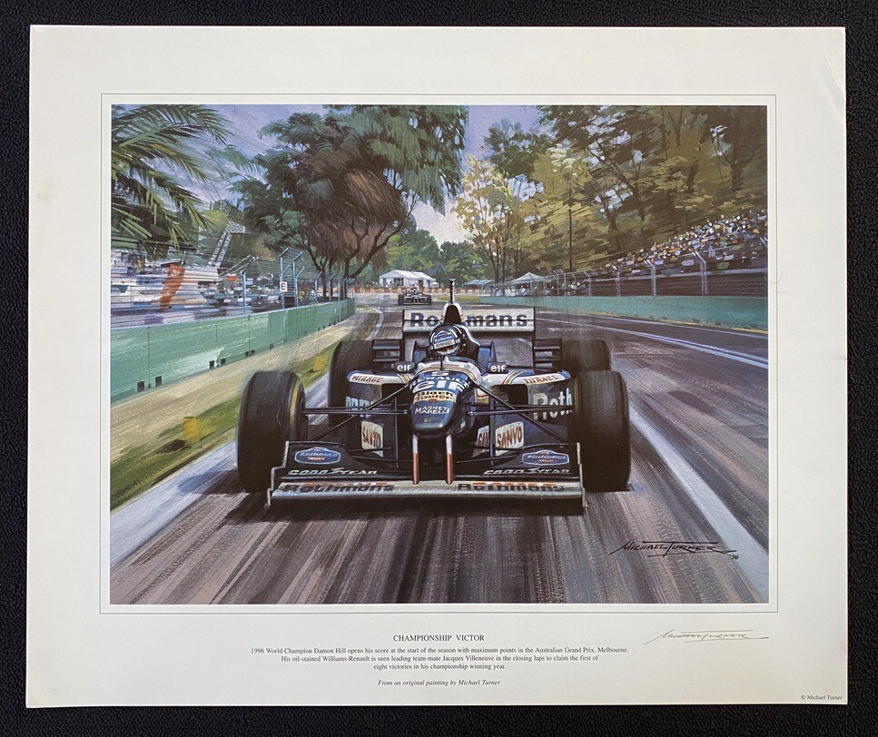 Damon Hill 1996 Australian GP F1 Williams SIGNED Fine Art Print Michael Turner
