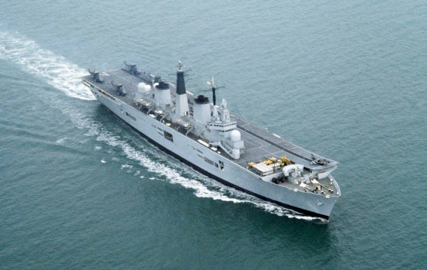An aerial view of the aircraft carrier HMS Invincible circa 1982 Old Photo An aerial view of the aircraft carrier HMS Invincible circa 1982 Old Photo